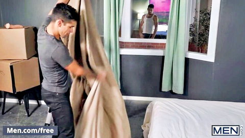 Reese Rideout and Ty Mitchell tease in bedroom with voyeur neighbor watching