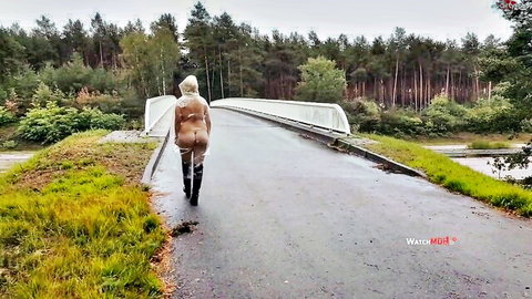 MandyReal nude walk on bridge outdoors, big tits and curvy ass exposed