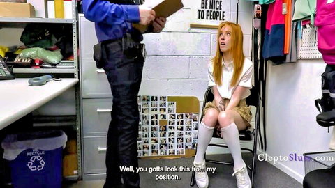 Madi Collins as bound redhead schoolgirl punished by Rion King cop