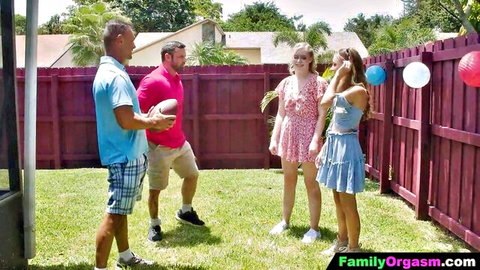 Sgt Miles and family playing football in backyard before rough romp