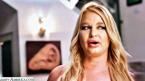 Blonde MILF London River with pouty lips and deep cleavage