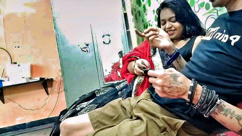 Dark-haired Indian MILF in saree teases with tattooed lover in amateur clip