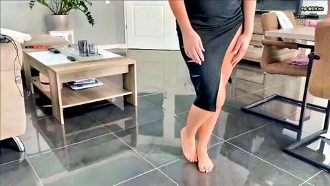 HannaSecret in tight black dress teasing barefoot in POV exploration