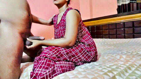 Naaughlin Nikita in red nightgown holds boyfriend's massive cock in homemade action