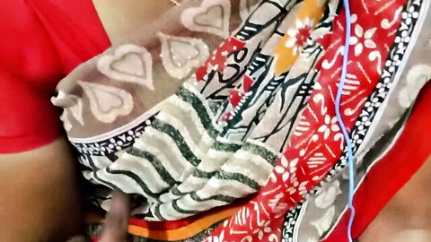 Hot Tamil wife in red saree blouse with deep cleavage tease