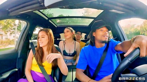 Lily Lou and Vanna Bardot in steamy car ride threesome with guys