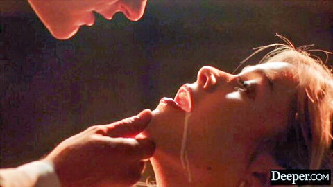 Van Wylde gripping redhead's chin as cum drips from her mouth in deepthroat domination
