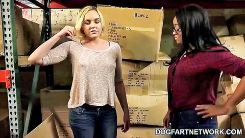 Miley May blonde in interracial boss encounter, sheer top tease