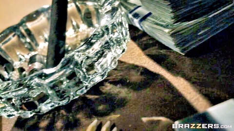 Pierced Alexis Monroe in teaser with cash and ashtray, Brazzers style