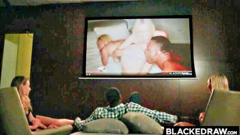 Chloe Temple & Kyler Quinn watch Jax Slayher's interracial blowjob scene on Blacked Raw