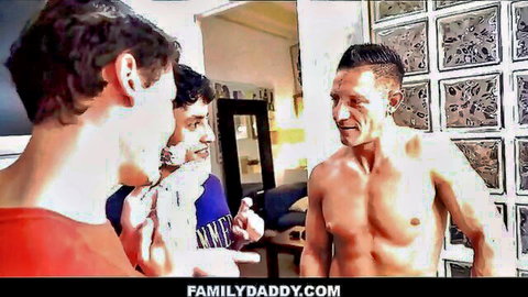 Muscular stepdad with two fit stepsons in teasing threesome preview