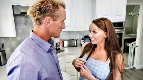 Pristine Edge flirts with her best friend's dad in kitchen tease