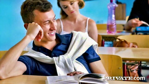 Anny Aurora blonde in white top teases student in classroom