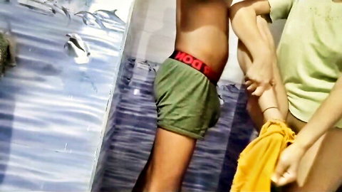 Indian teen couple in teasing bathroom undress foreplay