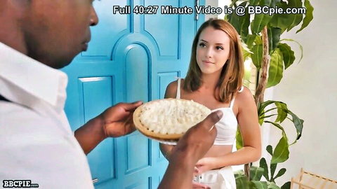 White woman receives pie from BBC neighbor at door, Will Tile scene