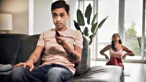 Penny Barber seduces stepson in taboo couch tease