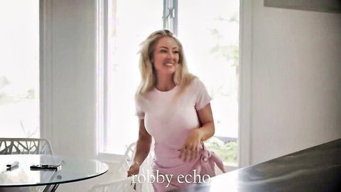 Sadie Summers blonde MILF teases big tits in tight pink top