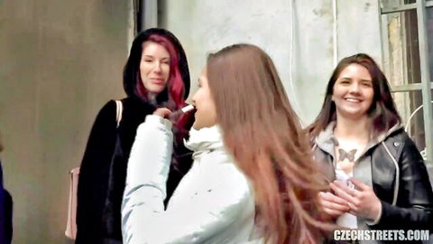 Serina Gomez & Nathalia, Czech redhead girls from hairdressing tech on streets, casual chat
