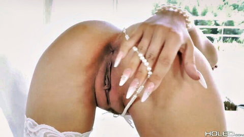 Shalina Devine spreading her ass and pussy in white lace lingerie