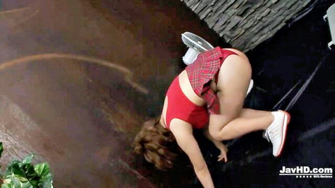 Yuki Mori bending over in plaid skirt, exposing ass in JAV toy play