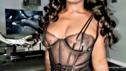 Mayhashira in sheer black lingerie exposing her big breasts and curves, OnlyFans teaser