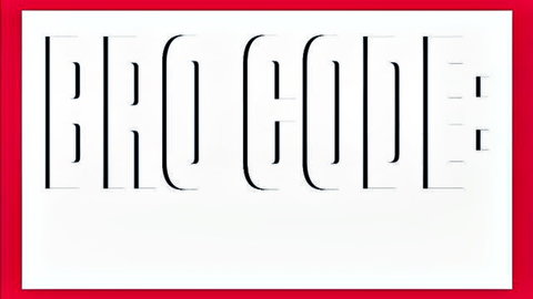 Stylized black BRO CODE text in brackets on white background with red border