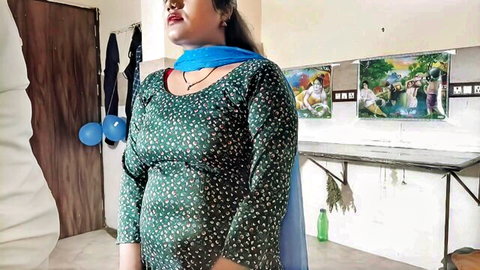 Anjali Indian Bhabhi in sexy green salwar kameez, teasing pose