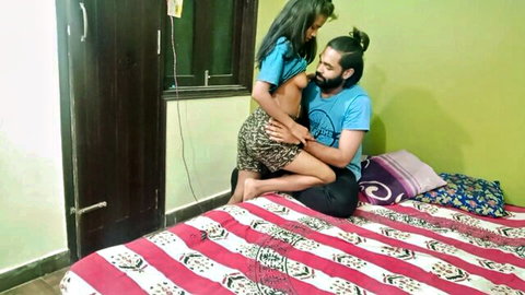 Indian teen topless in cowgirl position on man's lap, rough sex