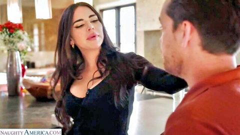 Busty Suttin seduces Kyle Mason with touch in low-cut black top