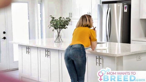 Gigi Dior bends over in tight jeans, teasing big ass in kitchen POV