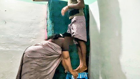 Indian chubby neighbor in sari bent over getting ass pounded by big dick
