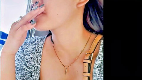 Lisa Lintik, kinky Asian babe in gray cardigan, seductive profile
