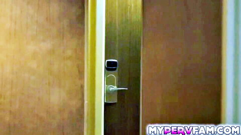 Carmela Clutch MILF in teasing door scene from PervFam