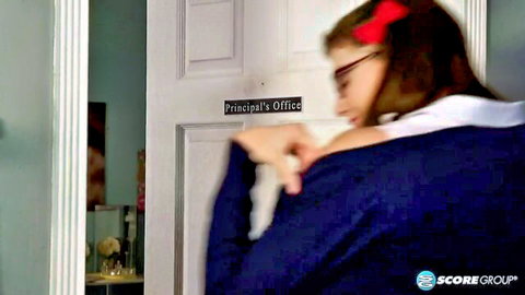 Blaire Ivory enters principal's office in glasses and schoolgirl outfit
