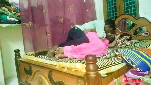 Young Desi couple's intimate embrace with hot Indian bhabhi on top