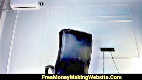 Empty office room with black leather chair and wall AC unit