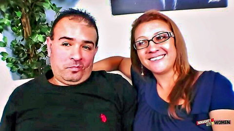 Patricia smiling with hung stud in casual couple selfie before intense action