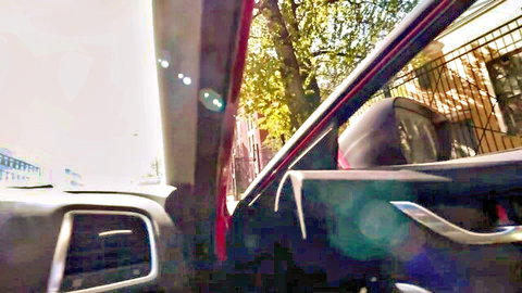 Slim blonde teen in taxi, teasing kinky desires from passenger seat