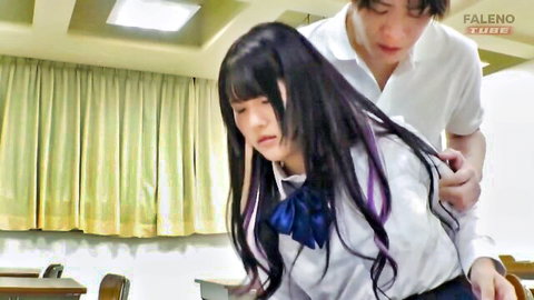 Asian schoolgirl in uniform learns to please man in steamy classroom tease