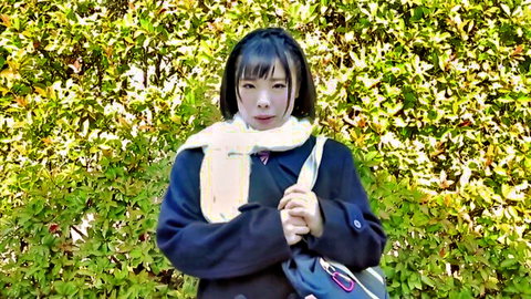 Arisu Minami in seductive school uniform pose outdoors, Japanese JAV star