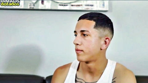 Tattooed Hispanic man in white tank top, preview for Spanish teacher's rough sex lesson