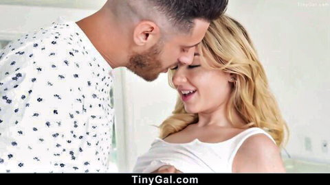 Blonde Lil' Hotty kissed by bearded stud in teasing threesome preview