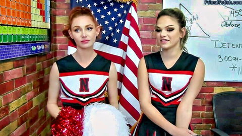 Athena Faris and Lacy Lennon in sexy cheerleader outfits for hot threesome