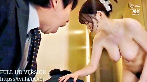 Japanese busty babe with huge tits gets titty fucked and licked in bedroom