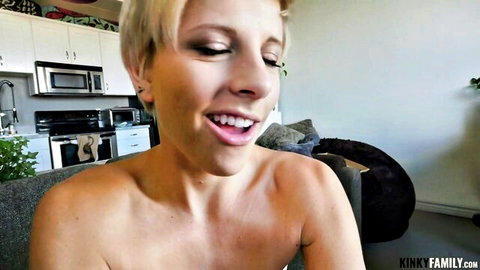 Makenna Blue smiling topless, natural tits visible in close-up