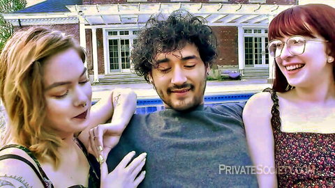 Rico and two hot women in steamy poolside threesome tease