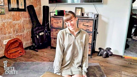 BettDuett smiling in tracksuit for wild POV blowjob and cumshot