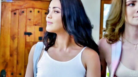 Alina Lopez and Freya Parker in teasing lesbian preview, blue and blonde hair beauties