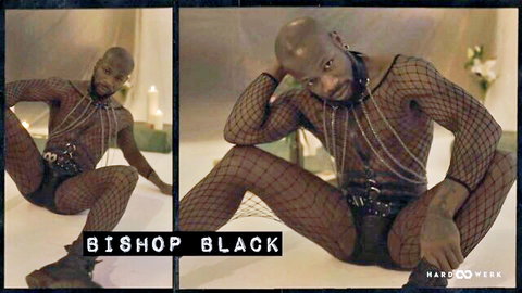 Bishop Black in seductive fishnet lingerie pose