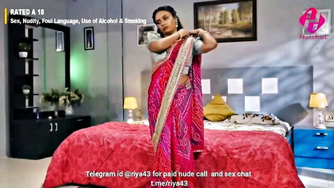 Desi busty babe in red saree teasing before hot doggy style action